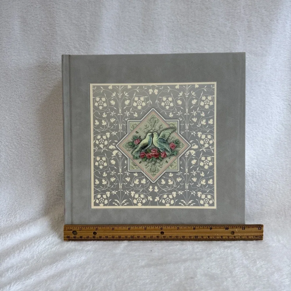 Michel Memories Dove Floral Grey Fabric Photo Album 11.5x11.5 Square Keepsake